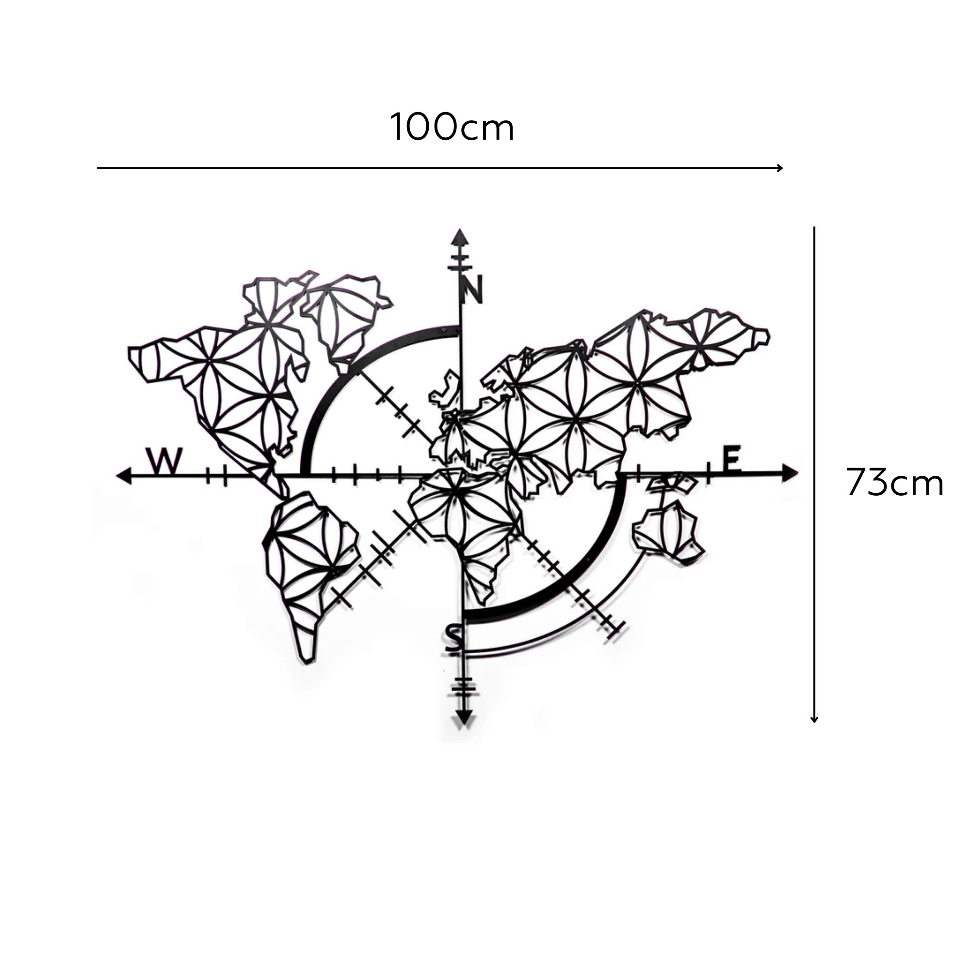Metal World Map Wall Decoration, World Map Compass Continent Decor, Geometric Metal Wall Art, Large Wall Hangings, World Map No Borders