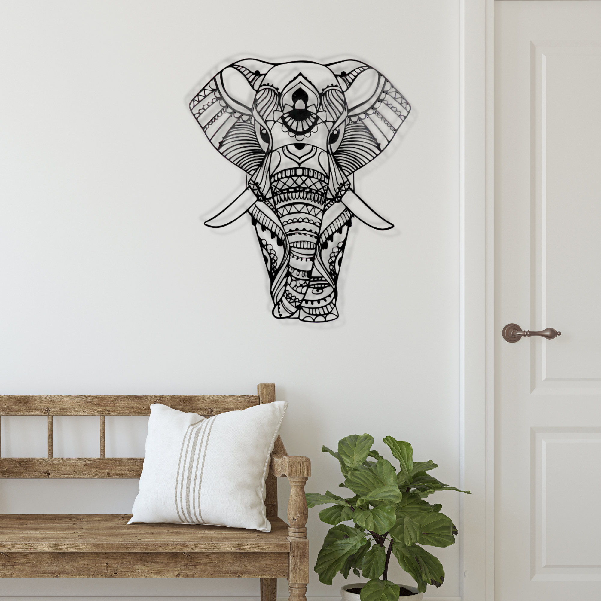 Elephant Black Metal Wall Art Hanging Decor | 62x75cm For All Walls 1.5mm Thickness