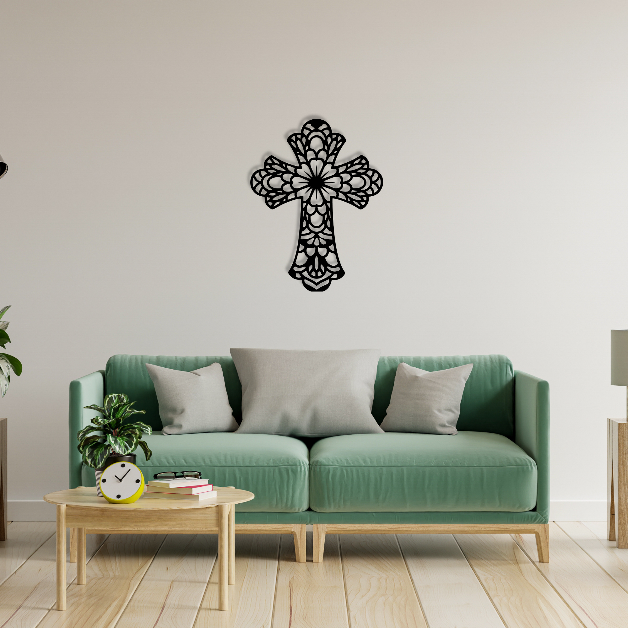 Floral Cross Metal Wall Decor, Christian Wall Art, Living Room Wall Decor, Religious Home Decoration, Cross with Floral Design Wall Art