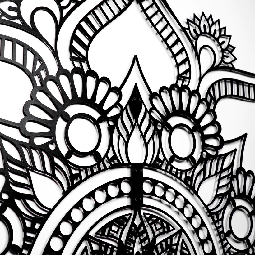 Mandala Patterned Black Metal Wall Hanger Suitable for All Walls 2mm Thickness 153x75cm