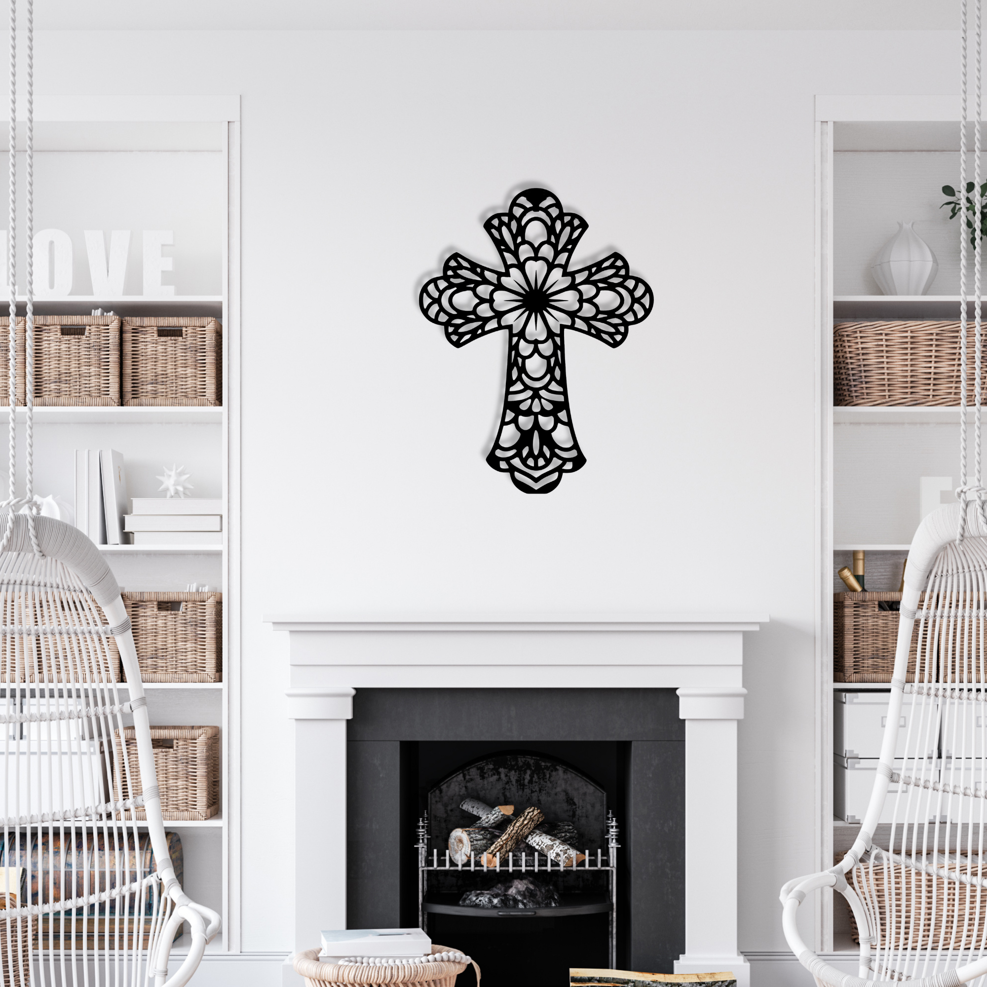 Floral Cross Metal Wall Decor, Christian Wall Art, Living Room Wall Decor, Religious Home Decoration, Cross with Floral Design Wall Art