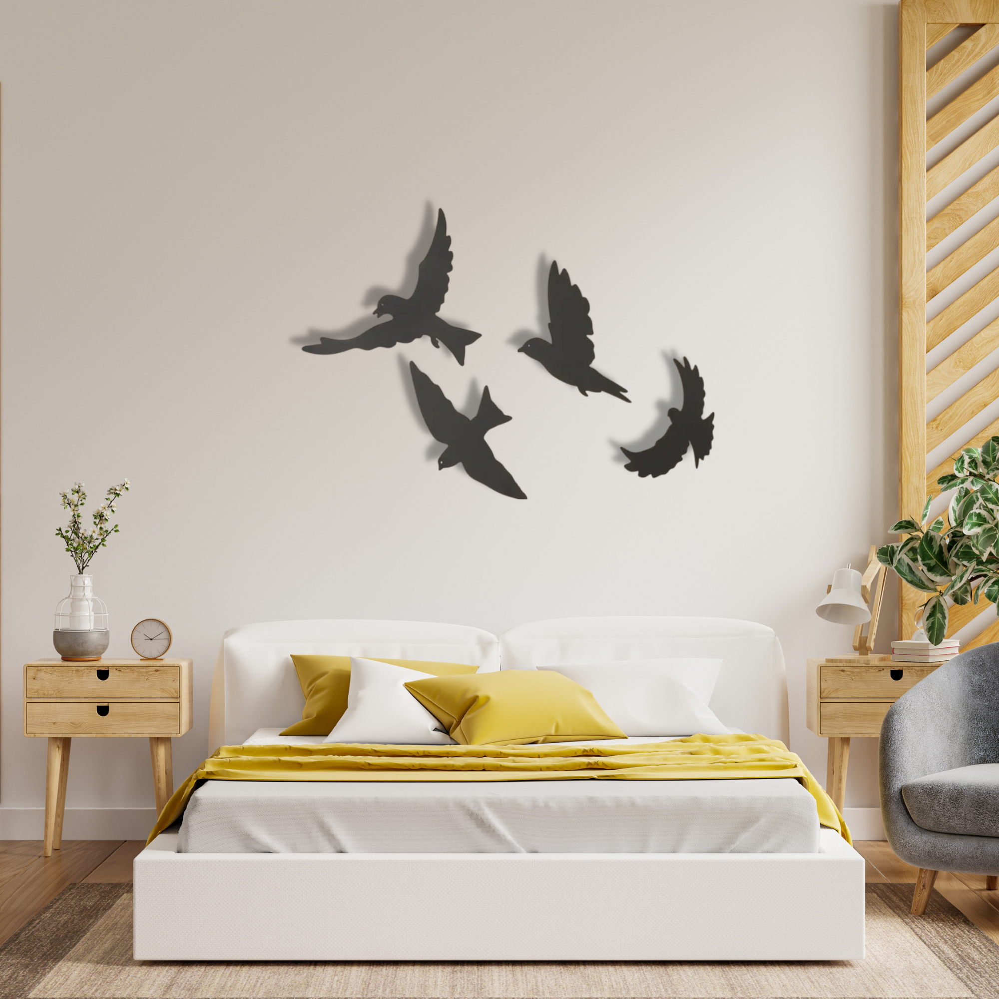 Set of 4 Metal Birds Wall Art, Birds Wall Decoration, Animal Wall Decor, Living Room Wall Decor, Birds Flock Metal Wall Art