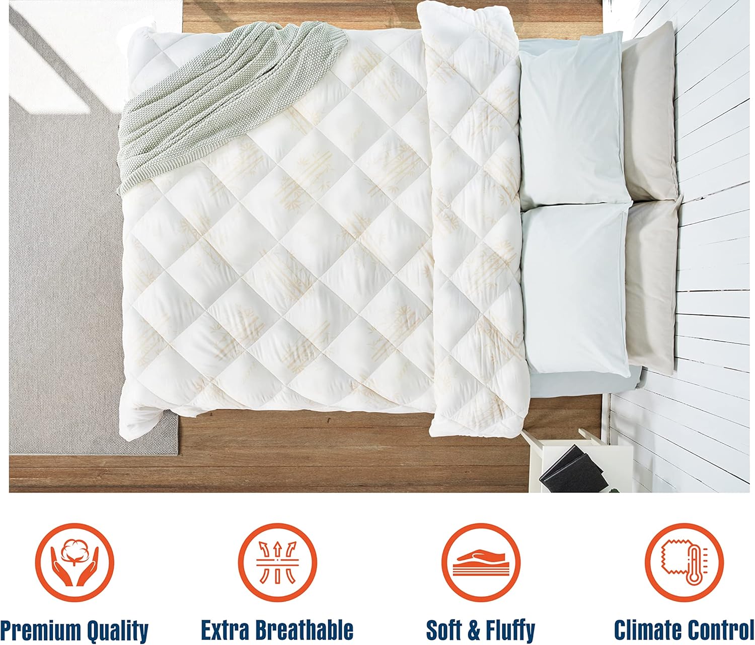 Bamboo Luxury Hotel Comforter %100 Turkish Cotton Cover 10.5 Tog 3-D Box Stitched Adaptive Climate Control Perfect Warmth and Cooling Breathable Duvet All Season (King Size)