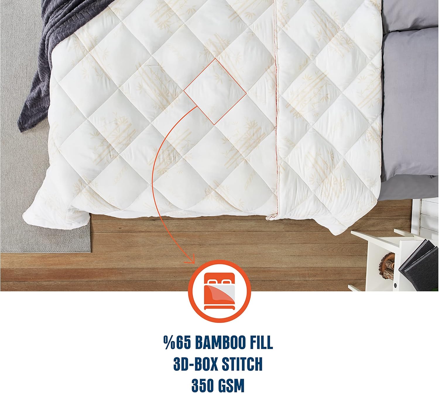 Bamboo Luxury Hotel Comforter %100 Turkish Cotton Cover 10.5 Tog 3-D Box Stitched Adaptive Climate Control Perfect Warmth and Cooling Breathable Duvet All Season (King Size)