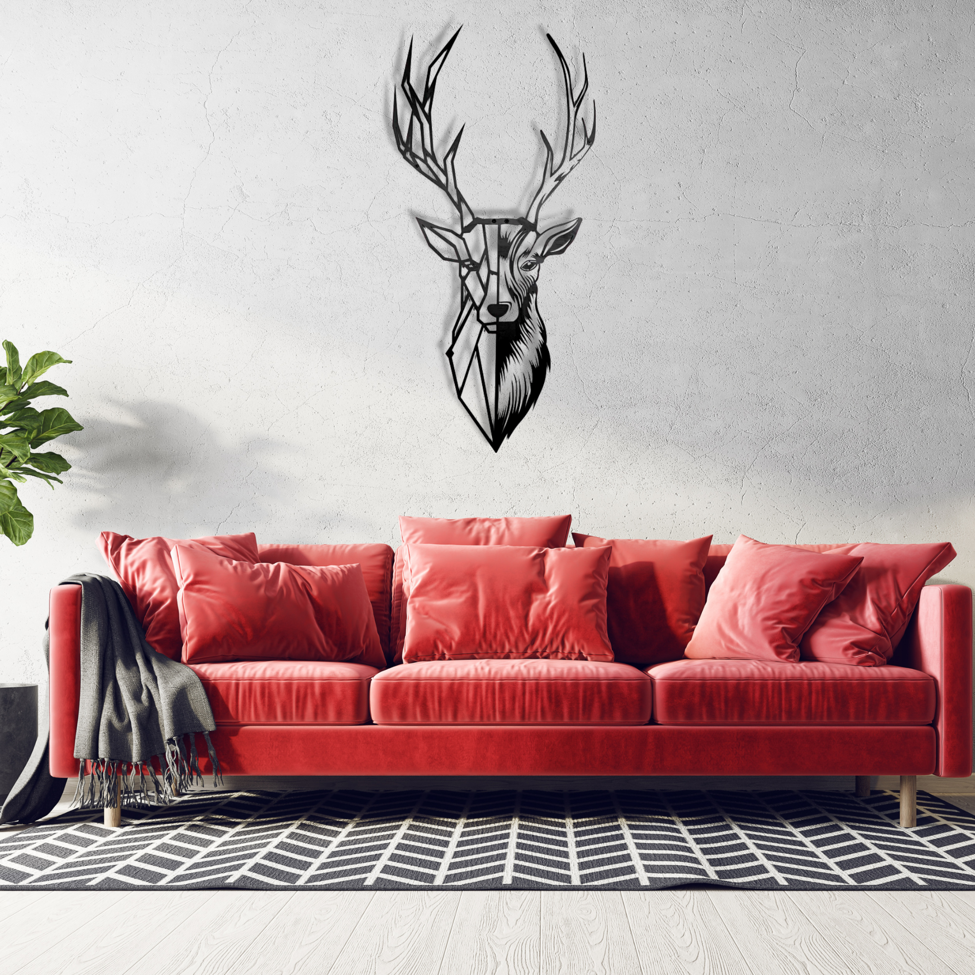 Black Metal Wall Hanger with Deer Pattern Suitable for All Walls 1.5mm Thickness 45x95cm