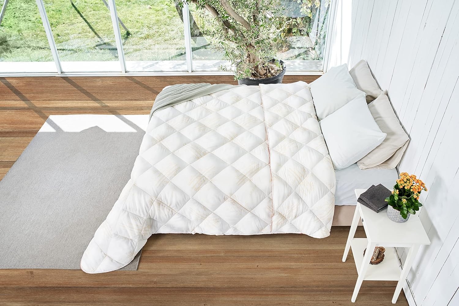 Bamboo Luxury Hotel Comforter %100 Turkish Cotton Cover 10.5 Tog 3-D Box Stitched Adaptive Climate Control Perfect Warmth and Cooling Breathable Duvet All Season (King Size)