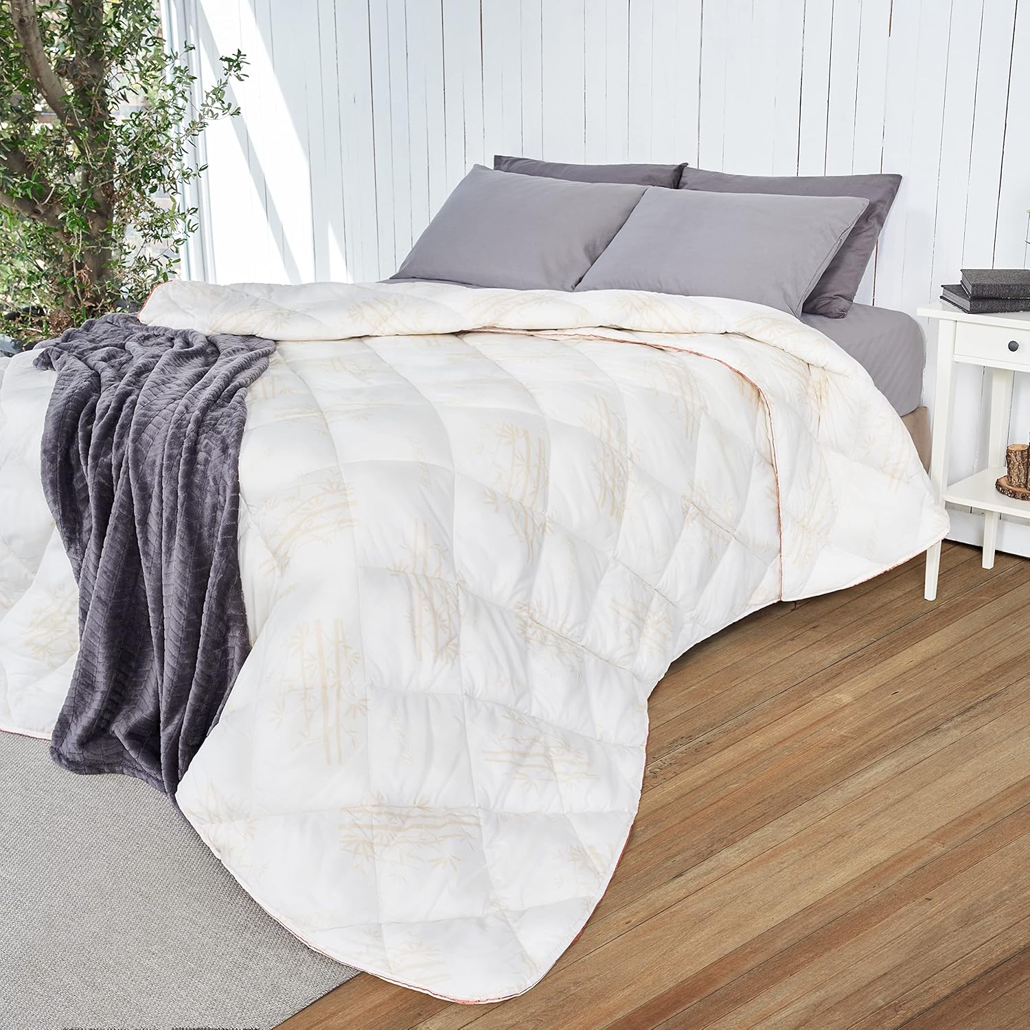 Bamboo Luxury Hotel Comforter %100 Turkish Cotton Cover 10.5 Tog 3-D Box Stitched Adaptive Climate Control Perfect Warmth and Cooling Breathable Duvet All Season (King Size)