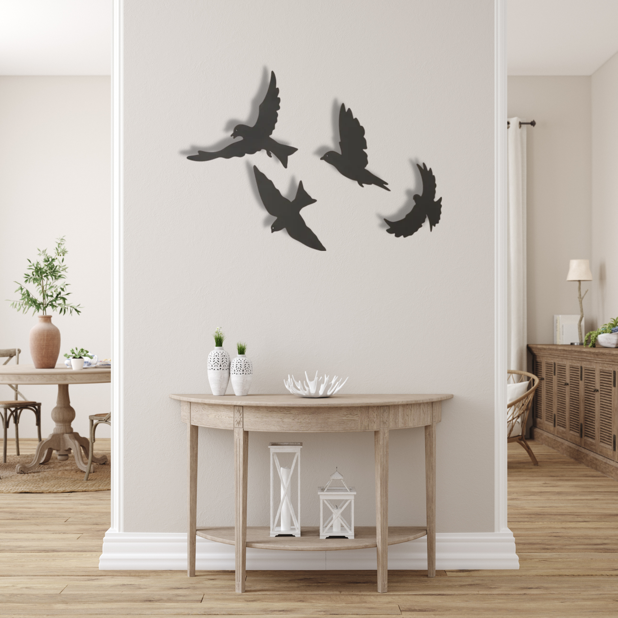 Set of 4 Metal Birds Wall Art, Birds Wall Decoration, Animal Wall Decor, Living Room Wall Decor, Birds Flock Metal Wall Art