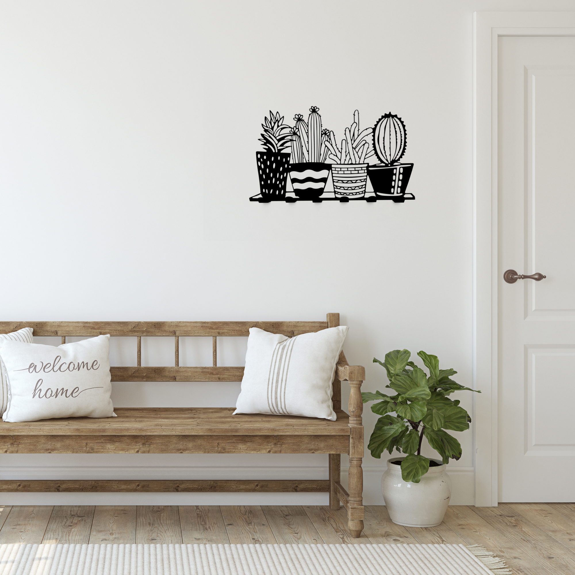 Cactus Patterned Black Metal Wall Hanger Suitable for All Walls 1.5mm Thick 49x34 cm