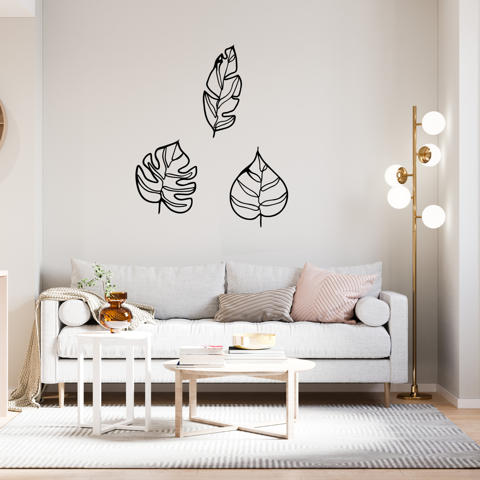 Leaf Patterned Black Metal Wall Hanger Suitable for All Walls 2mm Thickness 46x37 cm