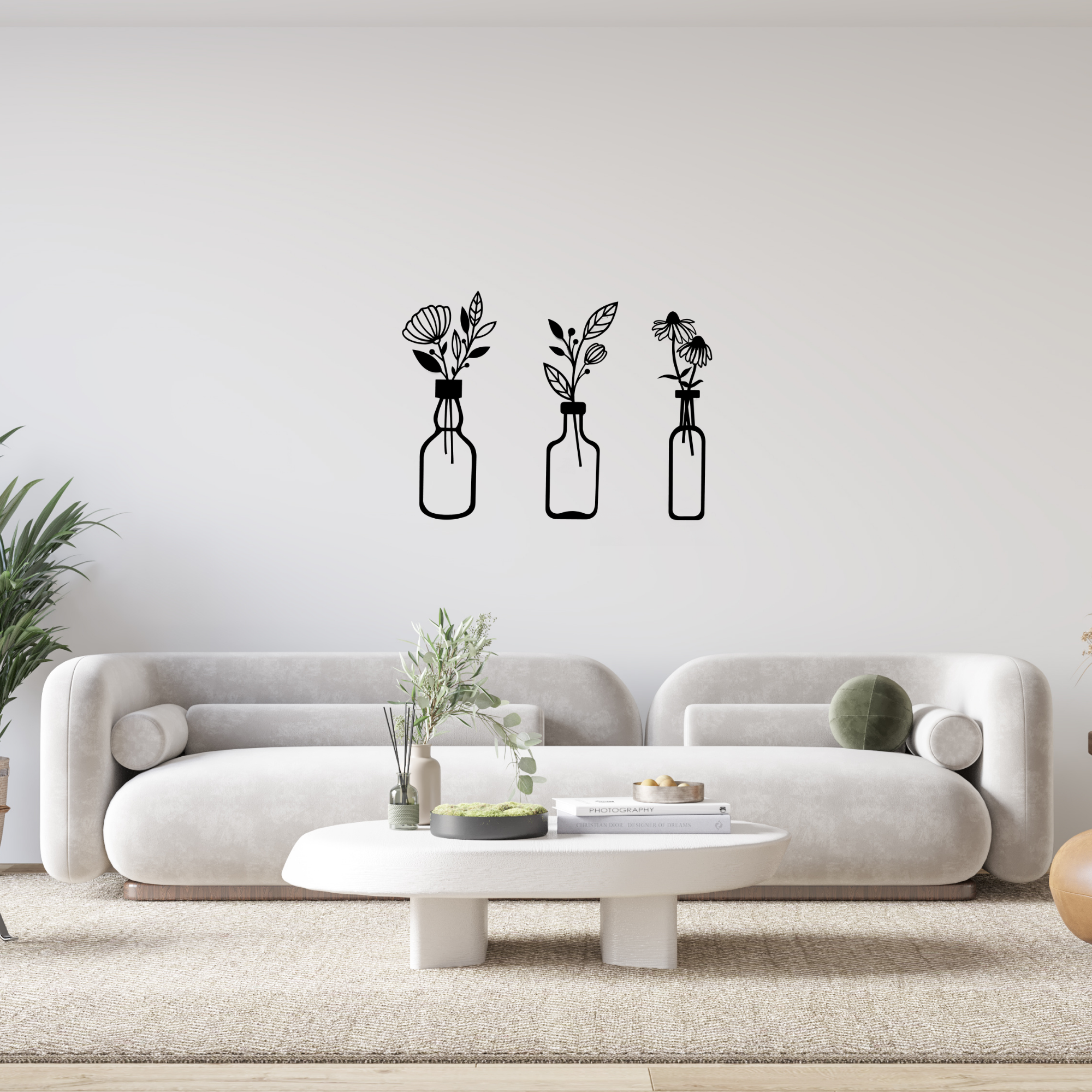 Flower in Vase Metal Wall Art, 3 Pieces Metal Wall Art Set, Spring Flowers Home Wall Decoration, Botanical Wall Decor, Black Floral Wall Art