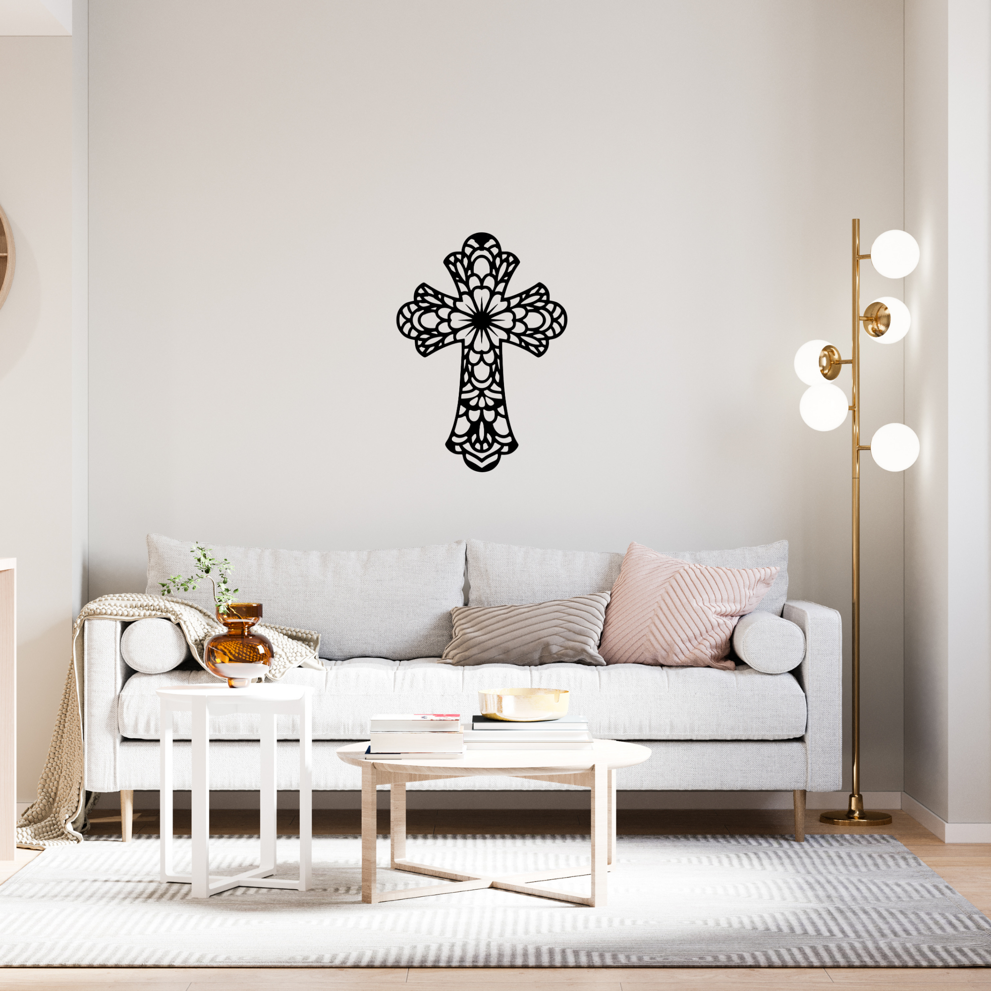 Floral Cross Metal Wall Decor, Christian Wall Art, Living Room Wall Decor, Religious Home Decoration, Cross with Floral Design Wall Art