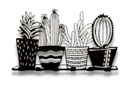 Cactus Patterned Black Metal Wall Hanger Suitable for All Walls 1.5mm Thick 49x34 cm