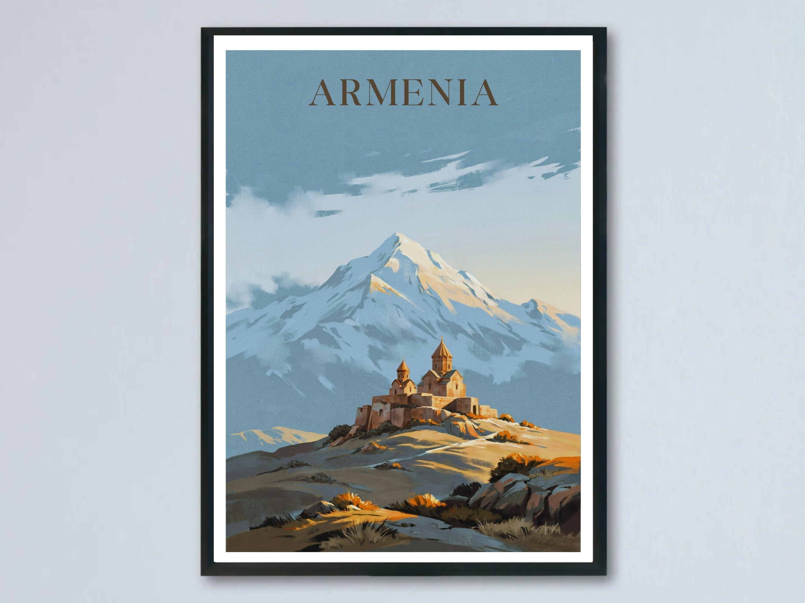 Khor Virap Monastery Poster: Mount Ararat Painting Landscape Print-0