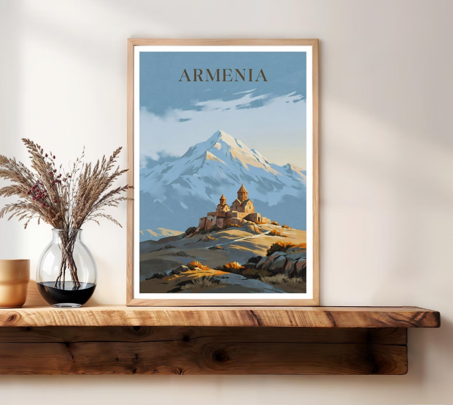 Khor Virap Monastery Poster: Mount Ararat Painting Landscape Print-3