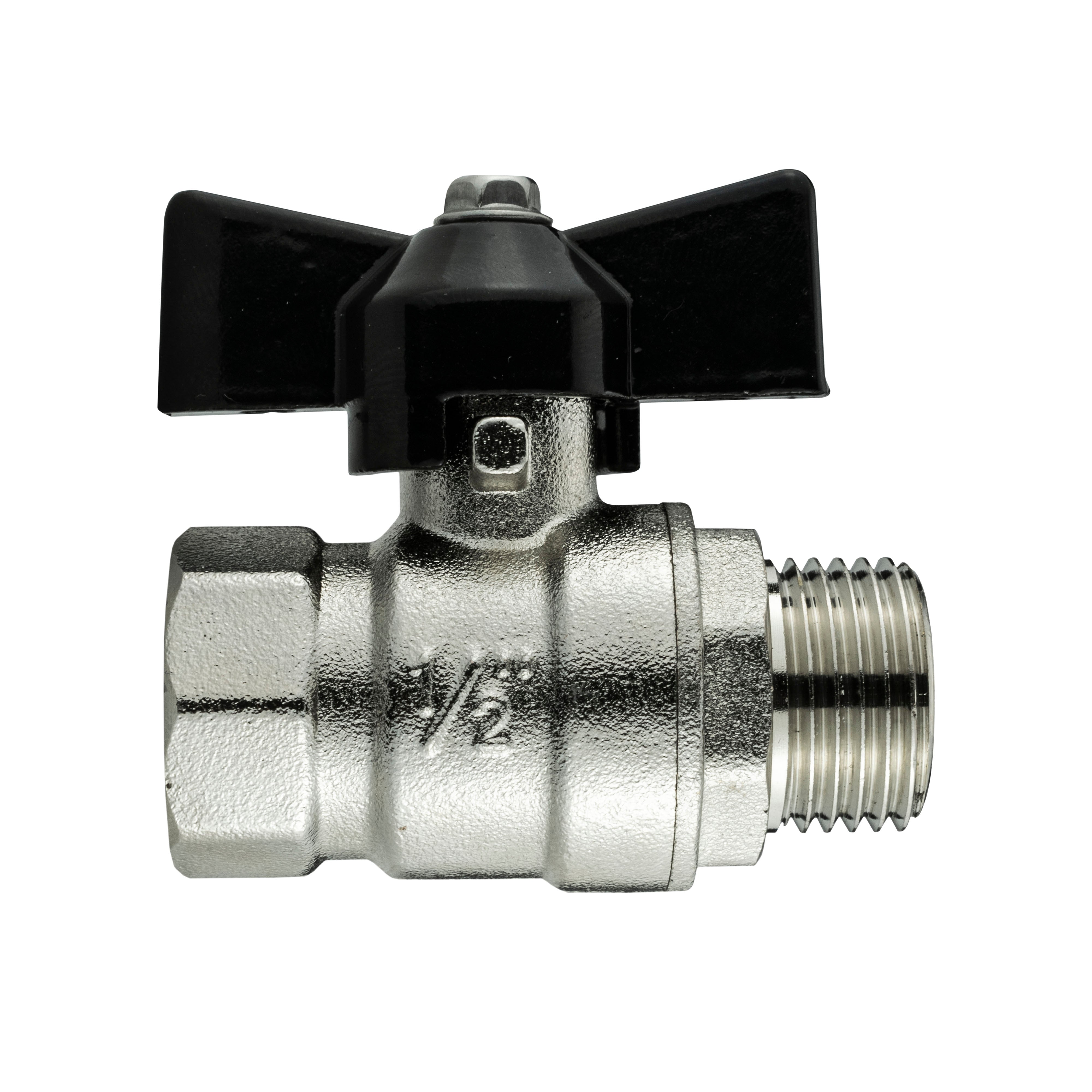 Brass Nickel-Plated Butterfly Valve 1/2in BSPM-F for Pipe and Water Fitting