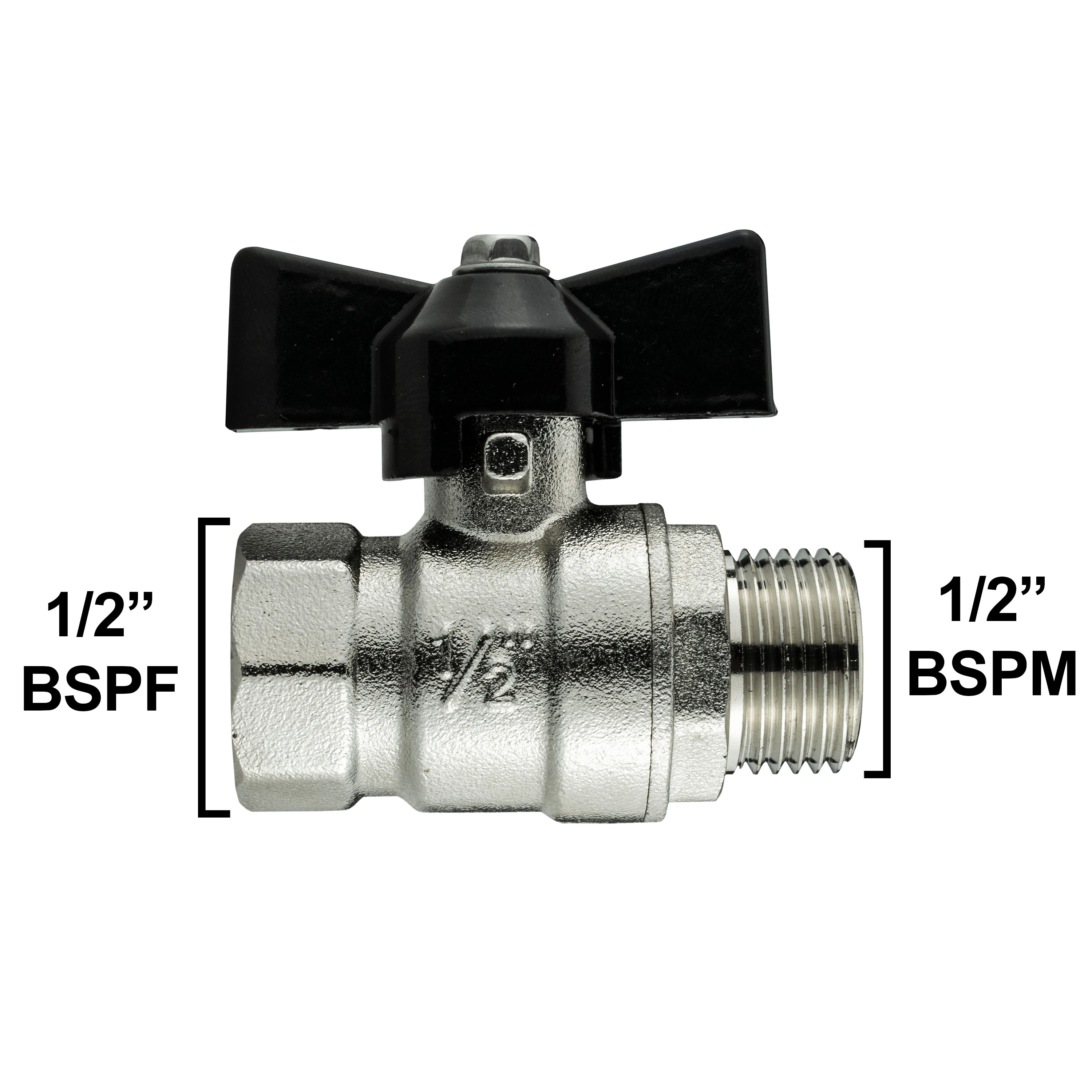 Brass Nickel-Plated Butterfly Valve 1/2in BSPM-F for Pipe and Water Fitting