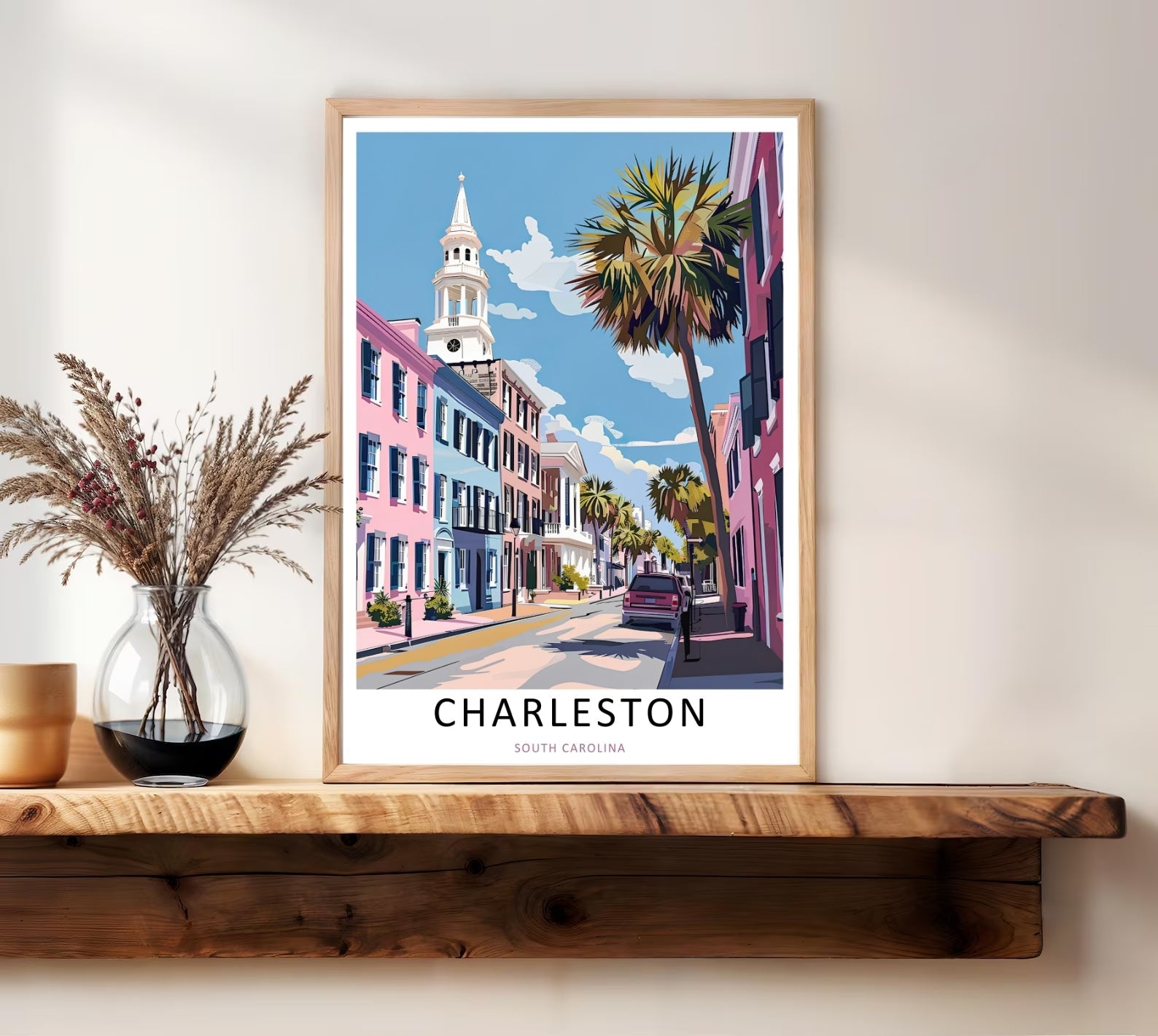 Charleston South Carolina Print: Pastel Rainbow Row Historic Wall Art-4