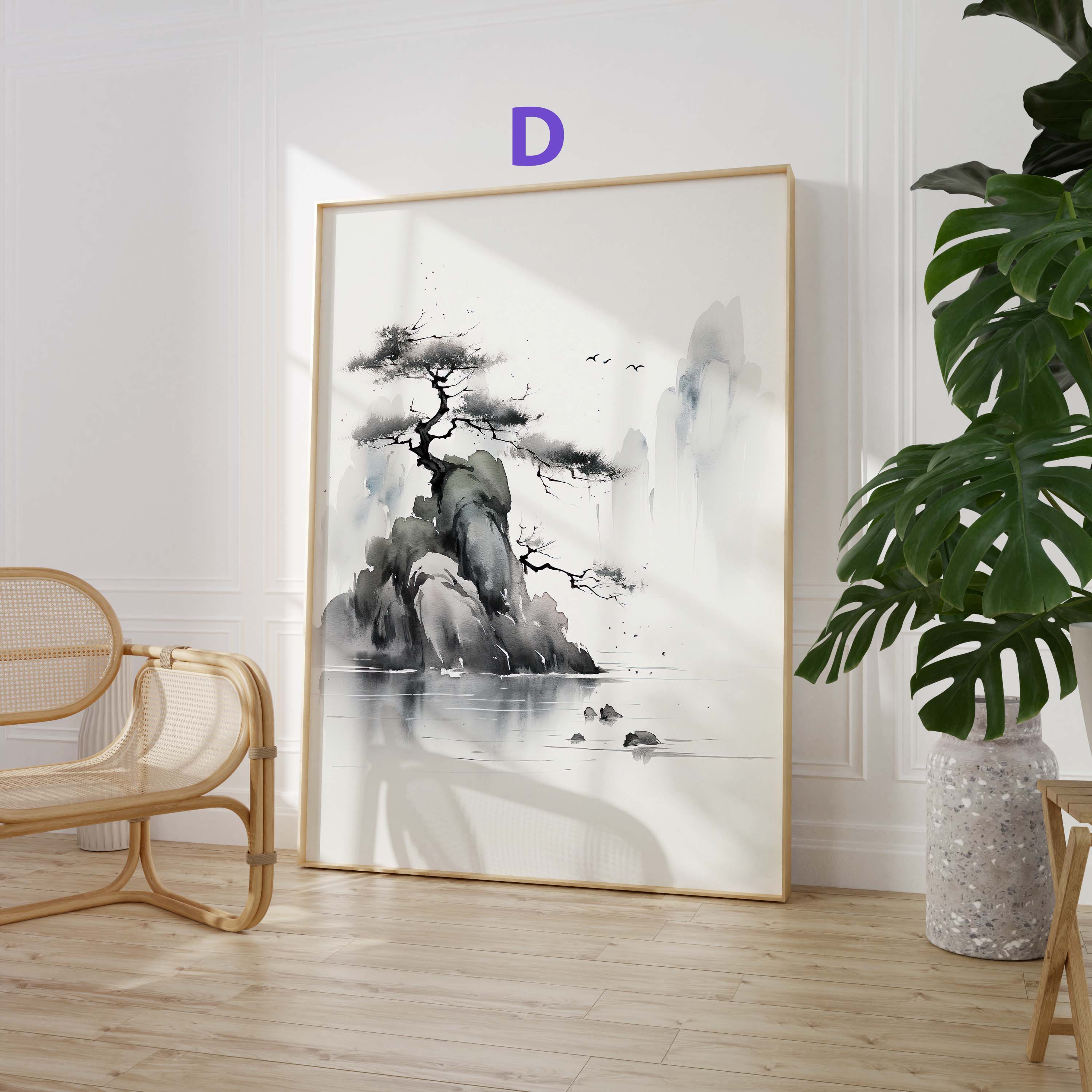 Japan Poster · Geschenkidee · Zen Minimalismus Kalligrafie Geisha und Landschaft · Dekoprint ohne Rahmen-5