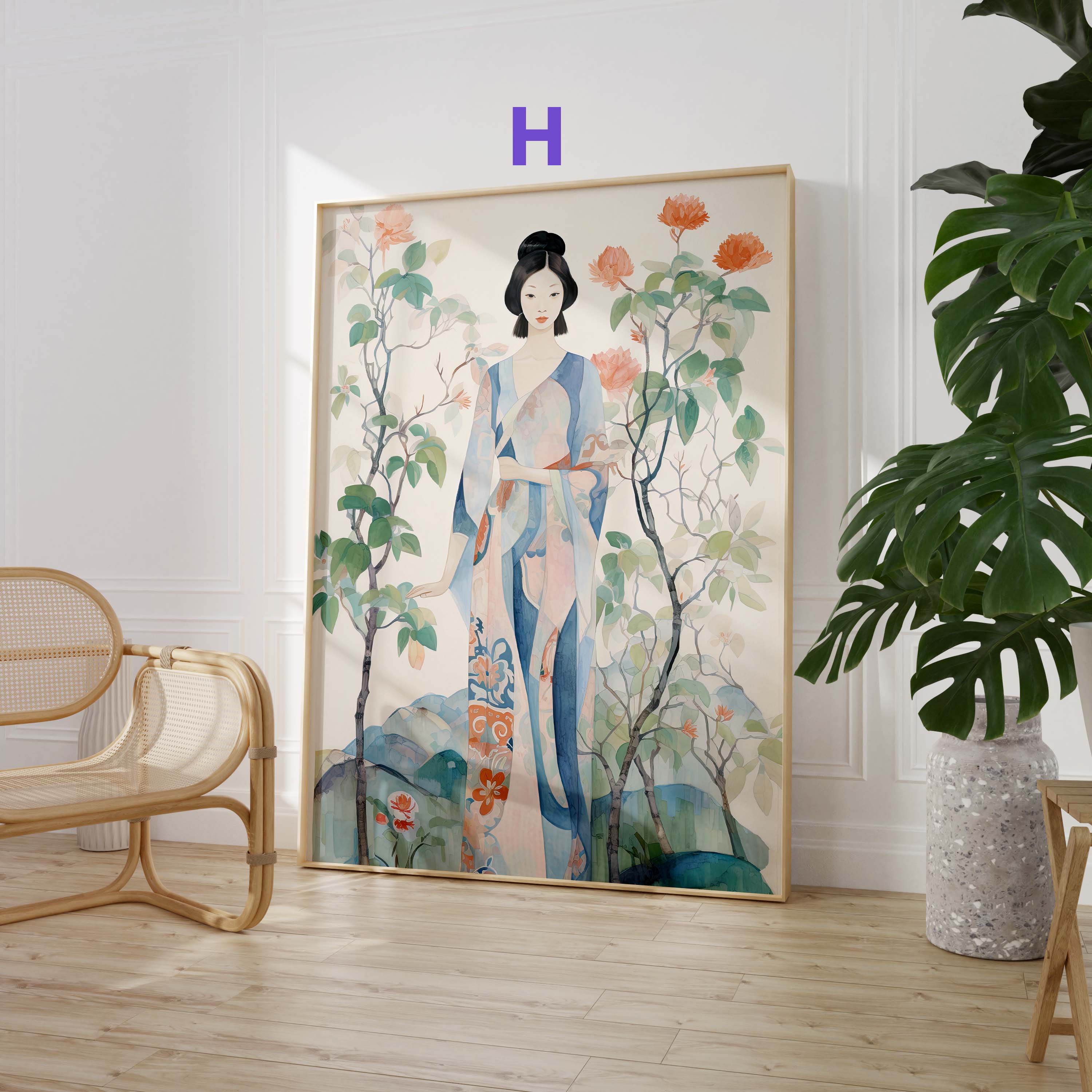 Japan Poster · Geschenkidee · Zen Minimalismus Kalligrafie Geisha und Landschaft · Dekoprint ohne Rahmen-9