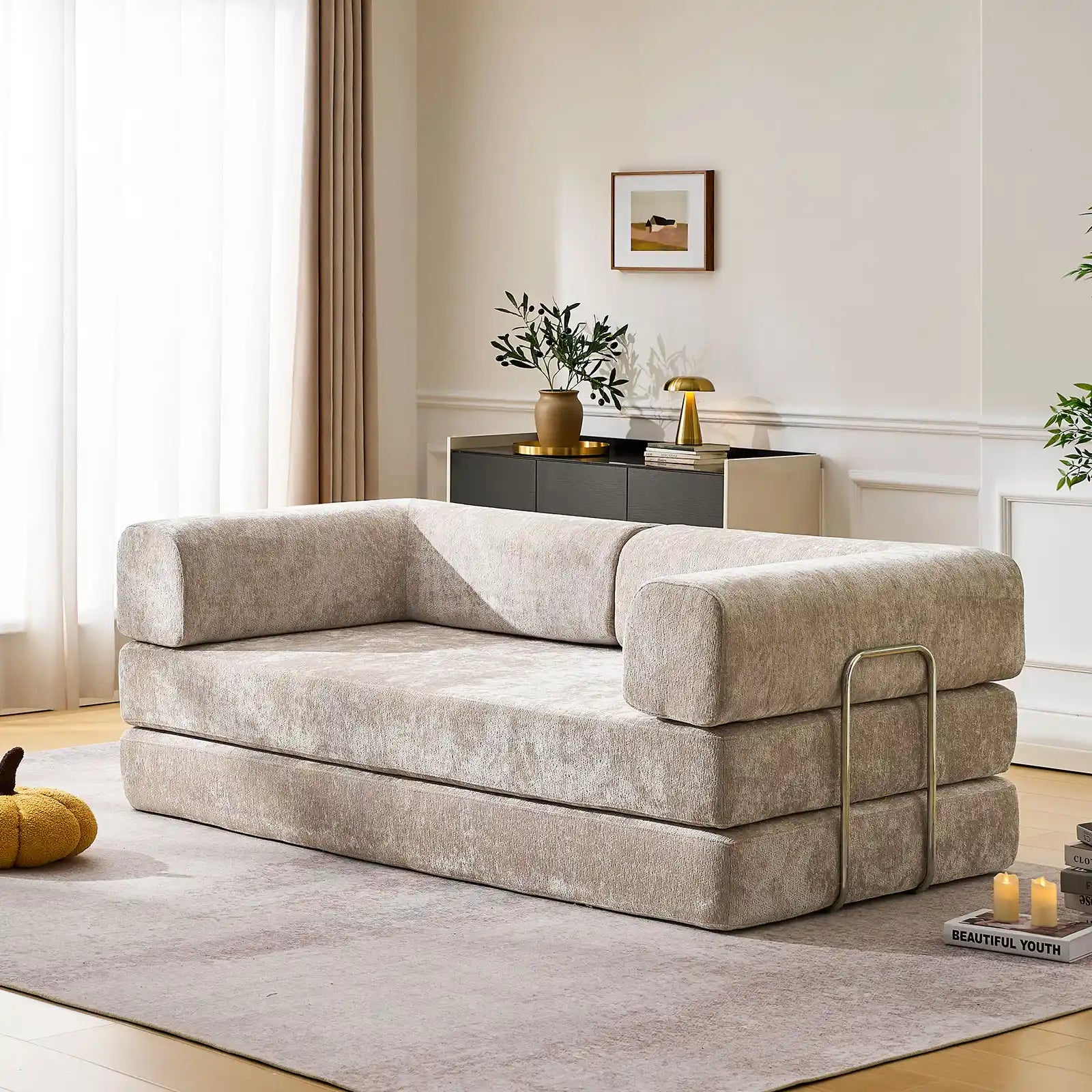Hugo Khaki Convertible Sofa Bed