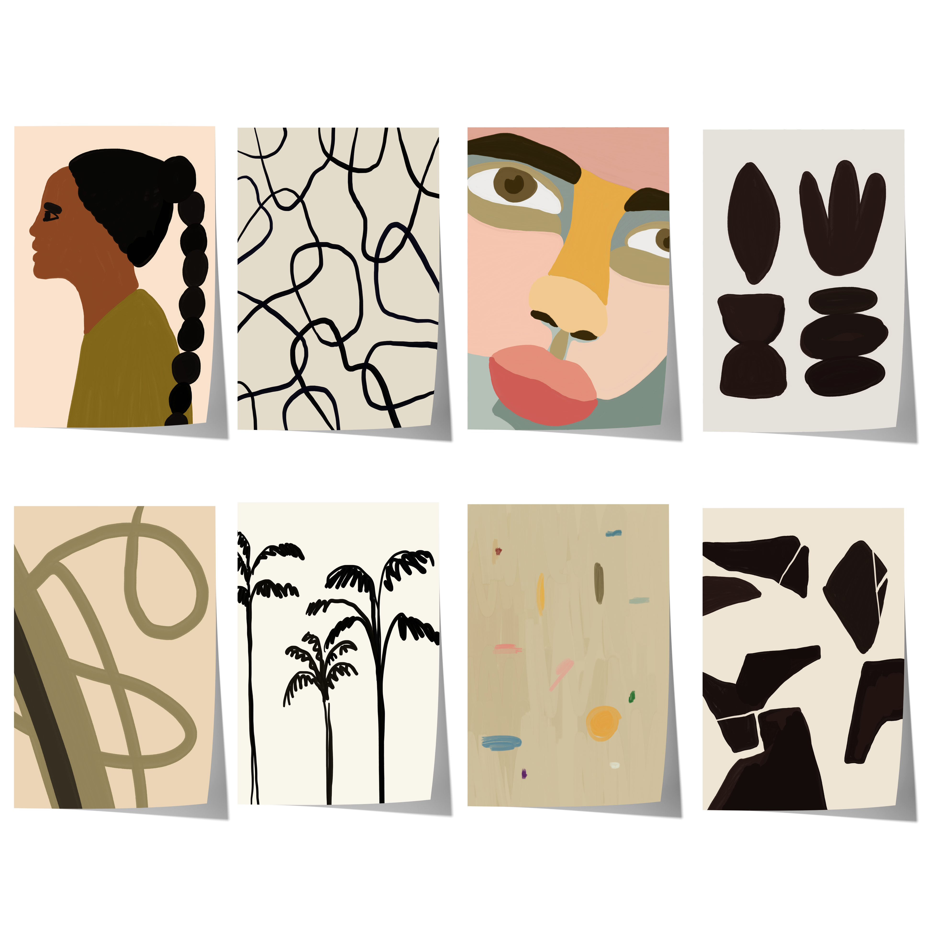 Abstrakte Kunst Poster · Geschenkidee · Mid-Century Modern Figuren, Palmen, Formen & Linien Illustrationen · Dekoprint ohne Rahmen-0