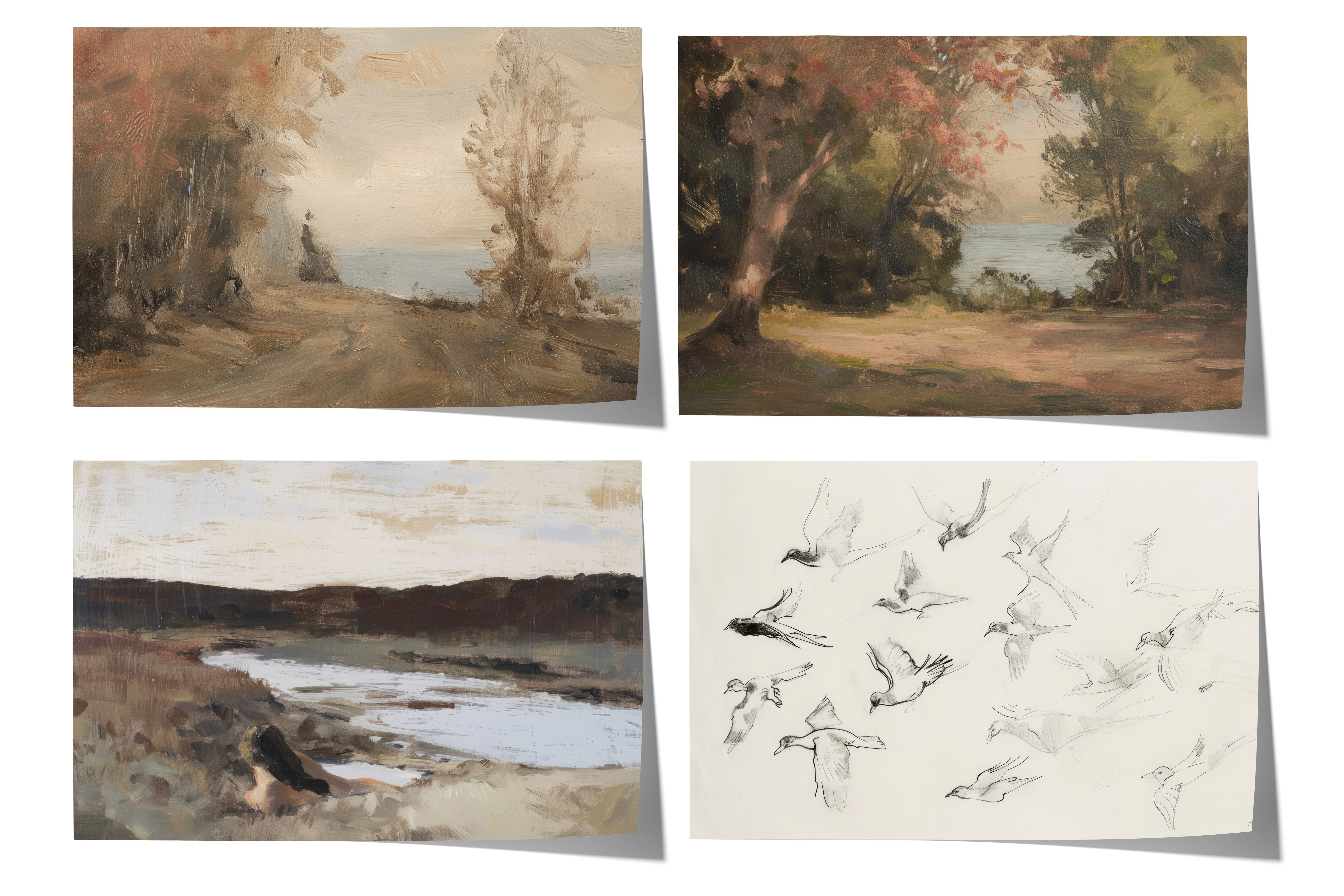 Moderne Vintage Landschaft Poster · Geschenkidee · Natur Flusslandschaften Dorfansichten Klassische Wandkunst · Dekoprint ohne Rahmen-0