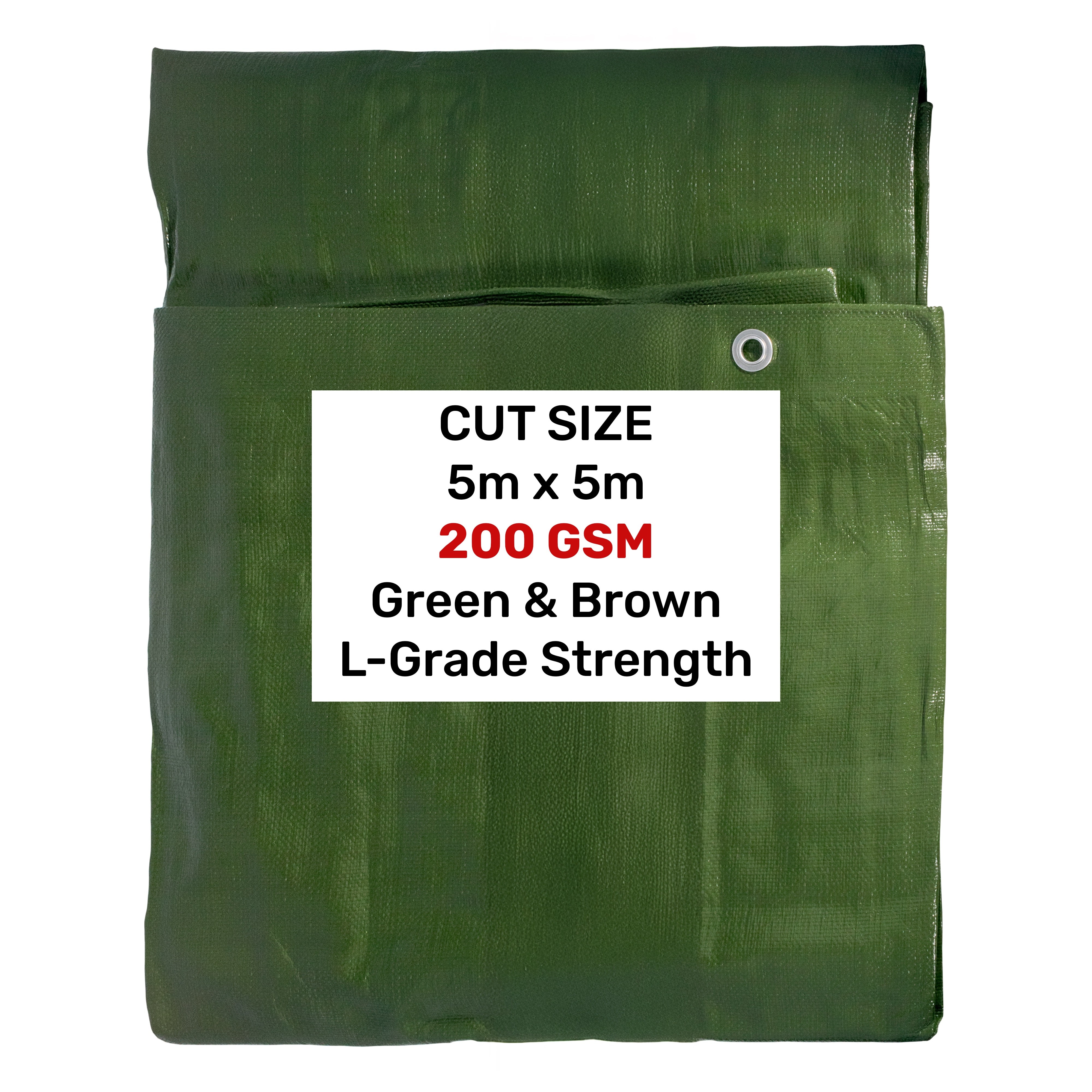 Green Brown L-Grade Tarpaulin 5m x 5m Outdoor Ground Sheet Heavy Duty Nylon Ties