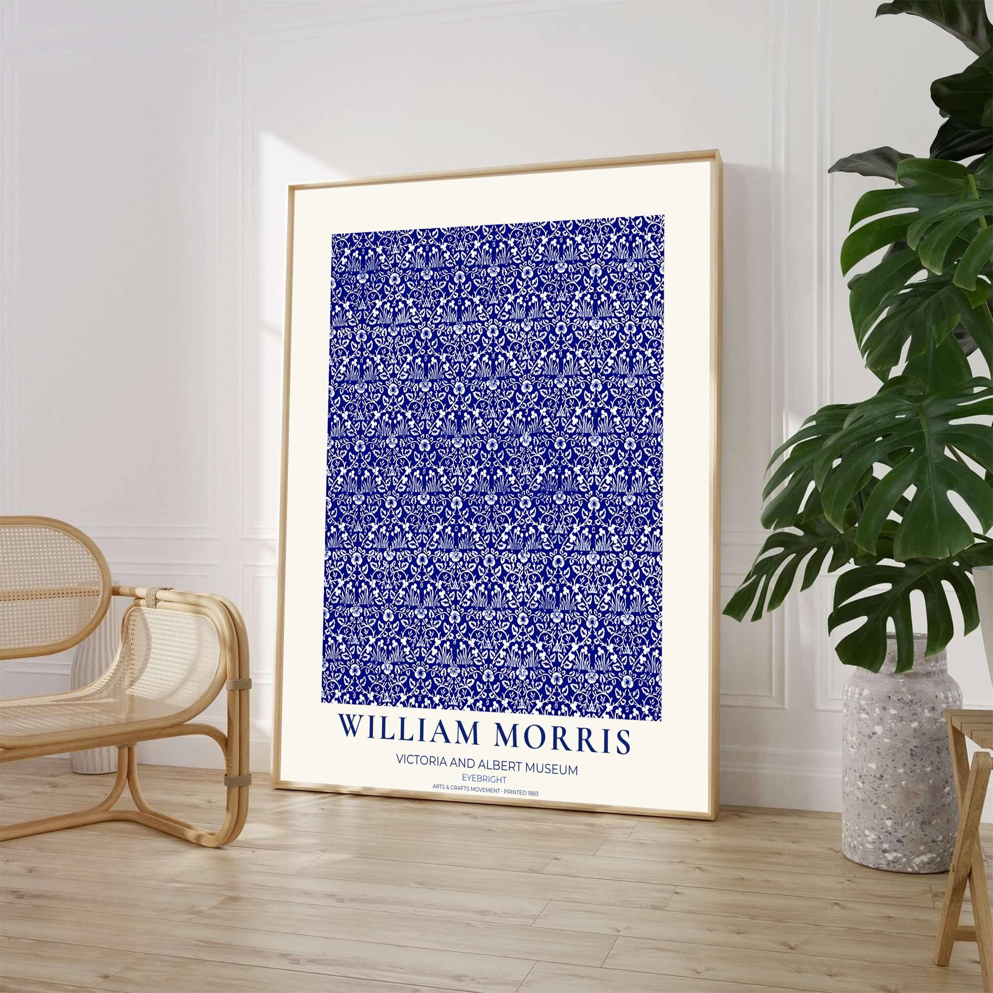 William Morris Eyebright Blue White Floral Vintage Exhibition Print Framed Wall Poster-2