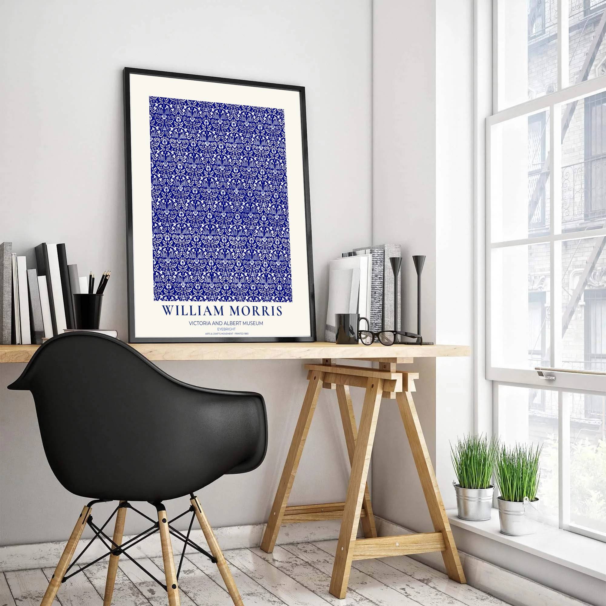 William Morris Eyebright Blue White Floral Vintage Exhibition Print Framed Wall Poster-3
