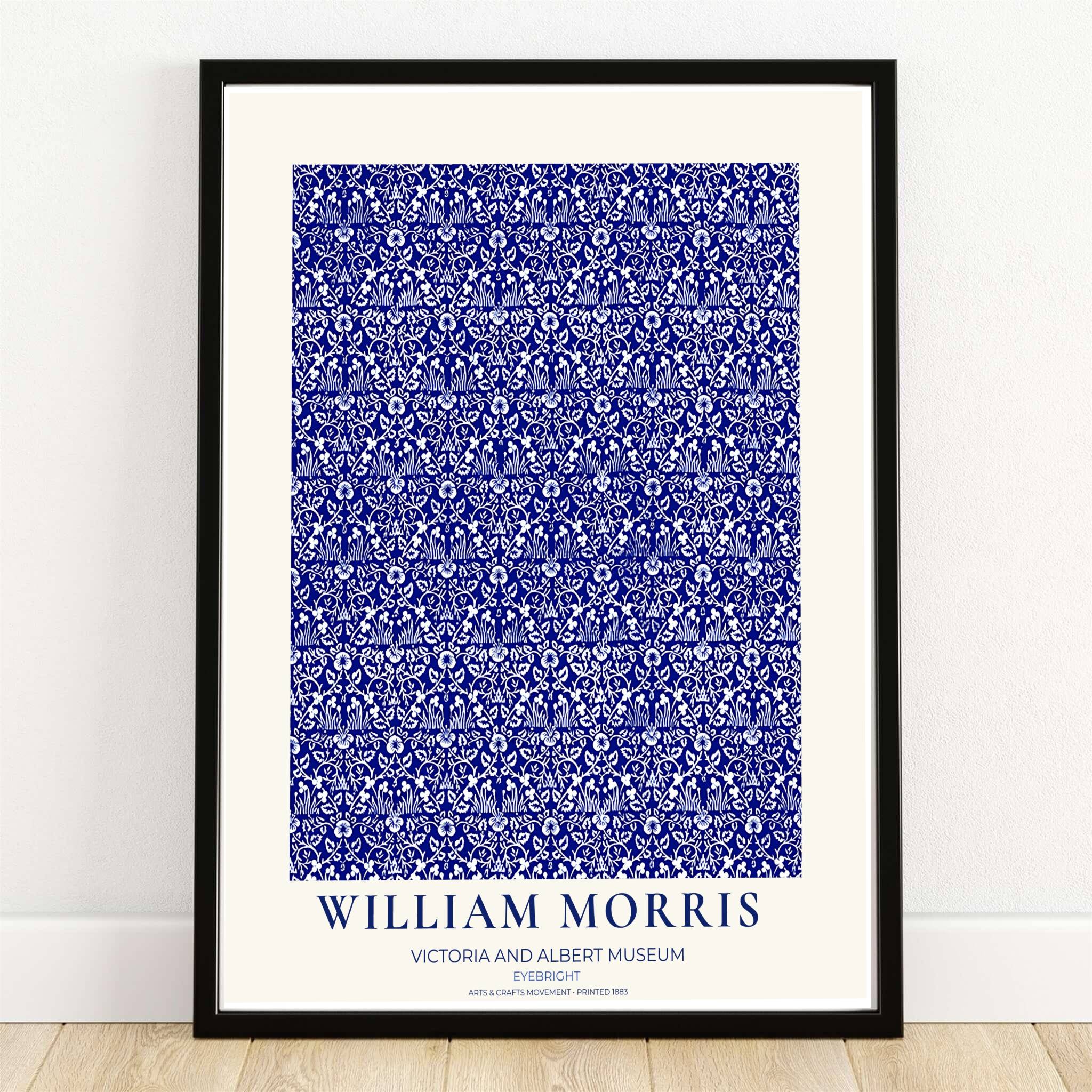 William Morris Eyebright Blue White Floral Vintage Exhibition Print Framed Wall Poster-0