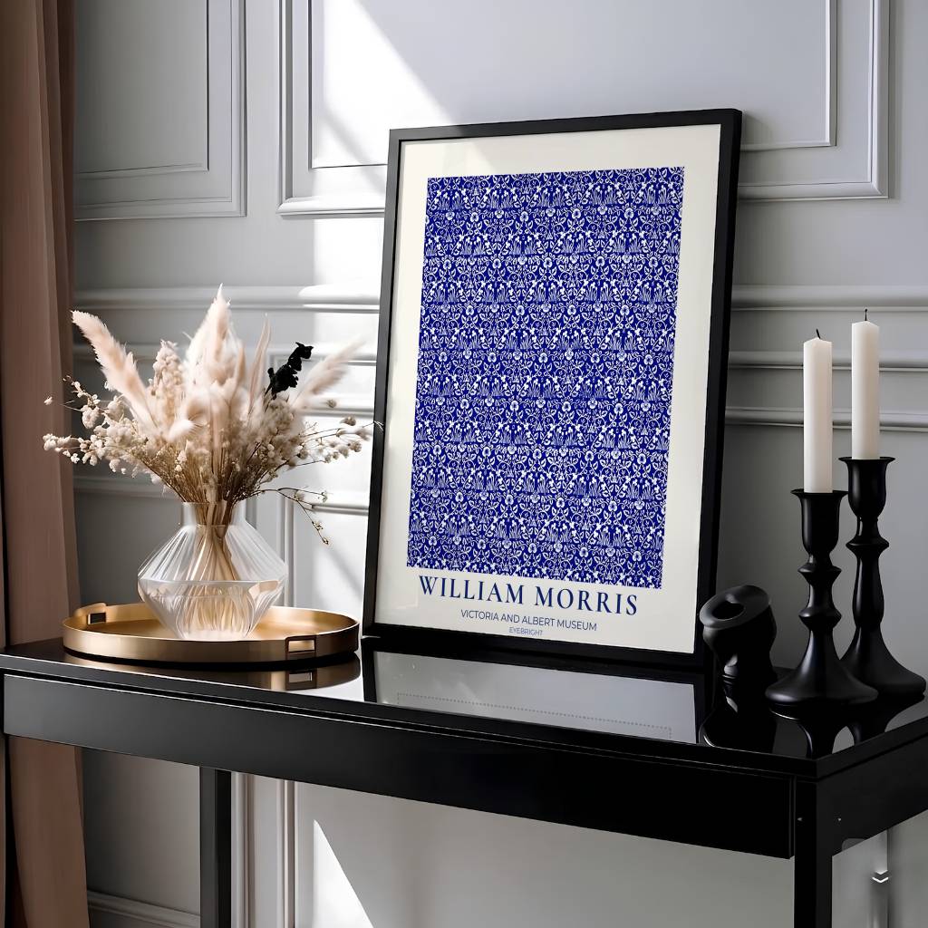 William Morris Eyebright Blue White Floral Vintage Exhibition Print Framed Wall Poster-1