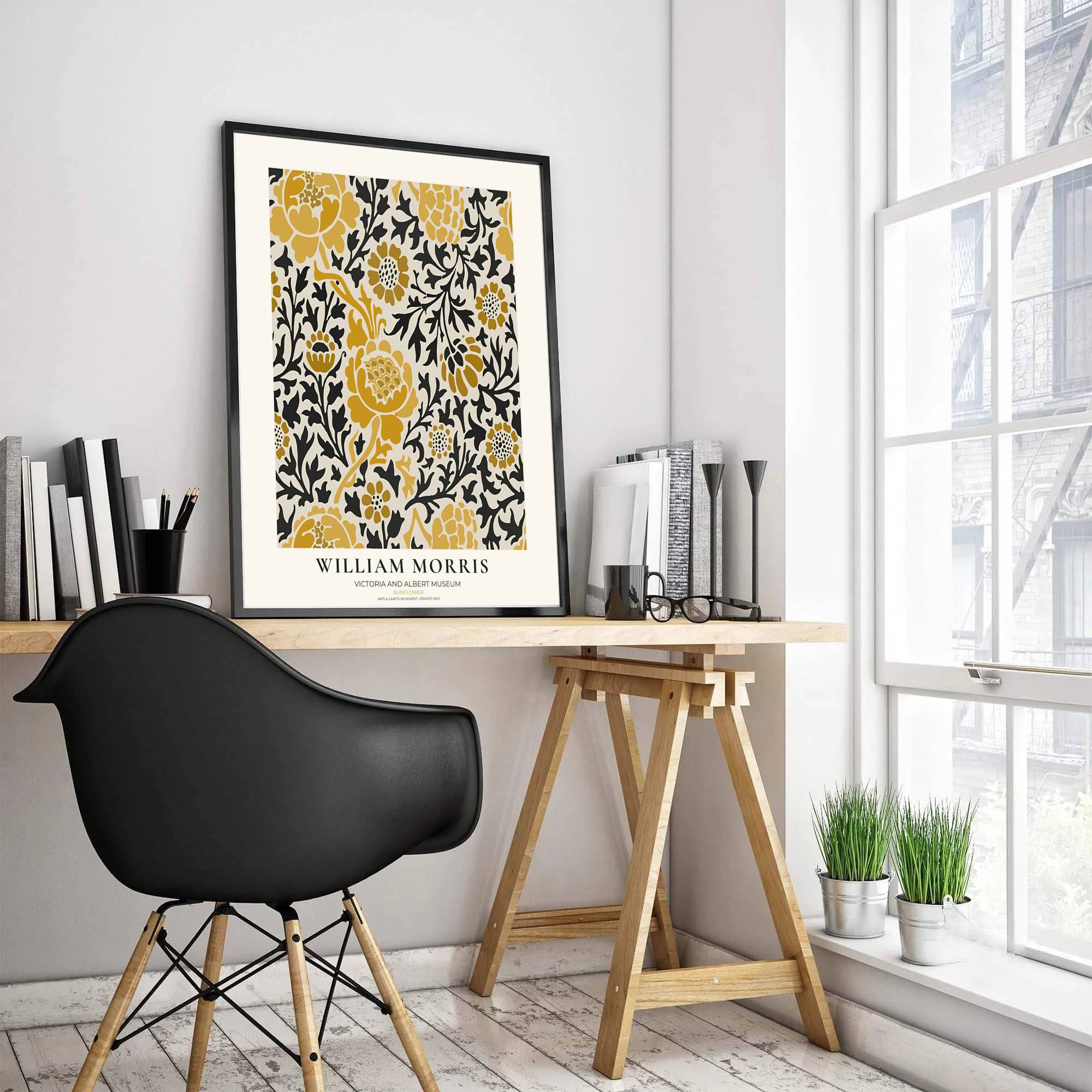 William Morris Sunflower Yellow Black Floral Vintage Exhibition Framed Wall Poster-4