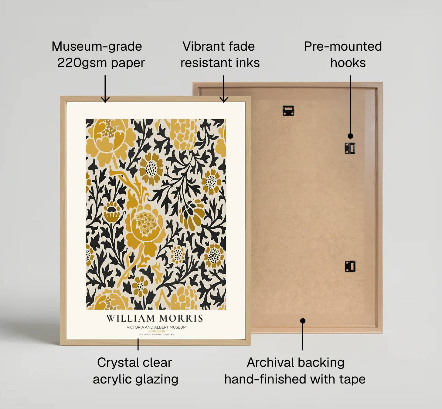 William Morris Sunflower Yellow Black Floral Vintage Exhibition Framed Wall Poster-1
