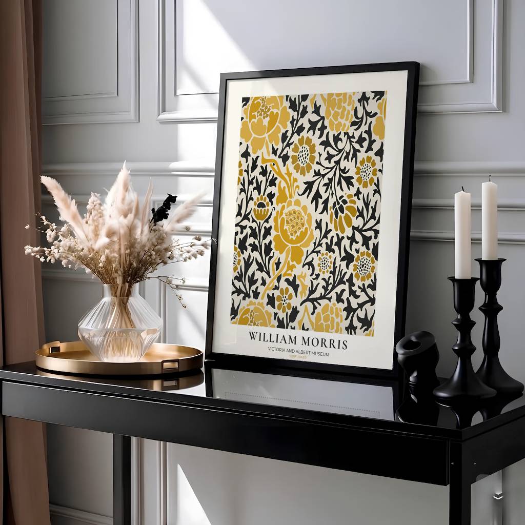 William Morris Sunflower Yellow Black Floral Vintage Exhibition Framed Wall Poster-2