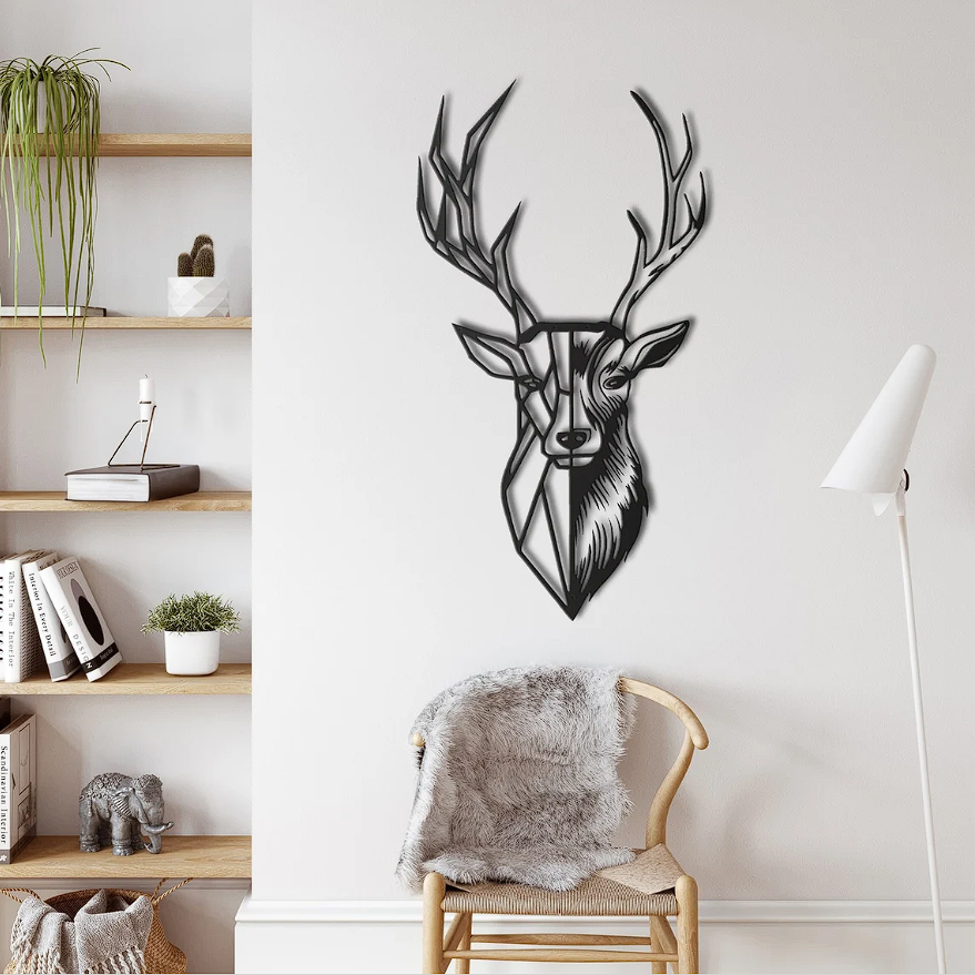 Black Metal Wall Hanger with Deer Pattern Suitable for All Walls 1.5mm Thickness 45x95cm