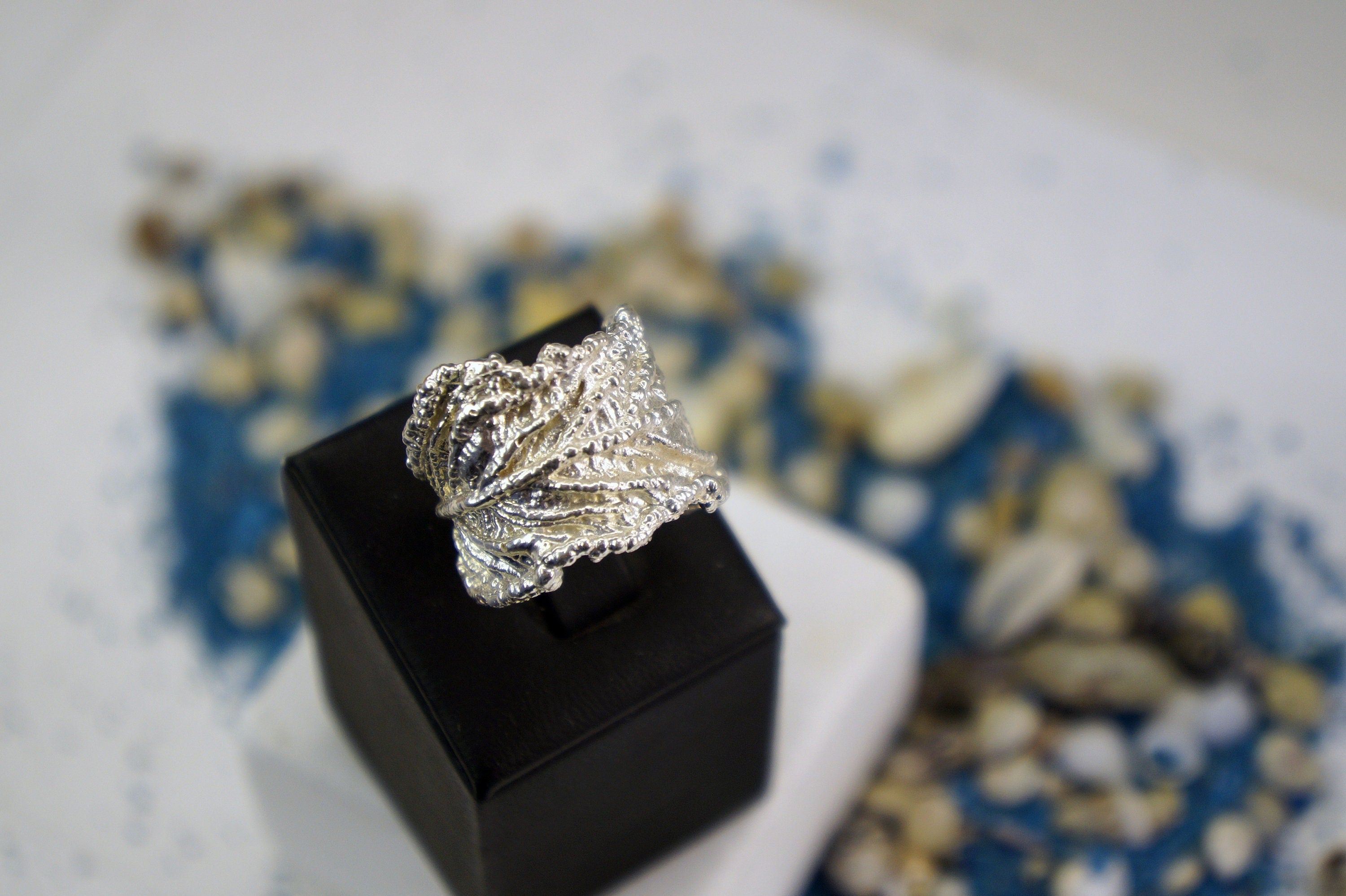 Real Leaf Silver Band Ring, Handmade Statement Jewelry, Organic Botanical Band, Unique Gift for Nature Lovers, Sterling Silver 925-1