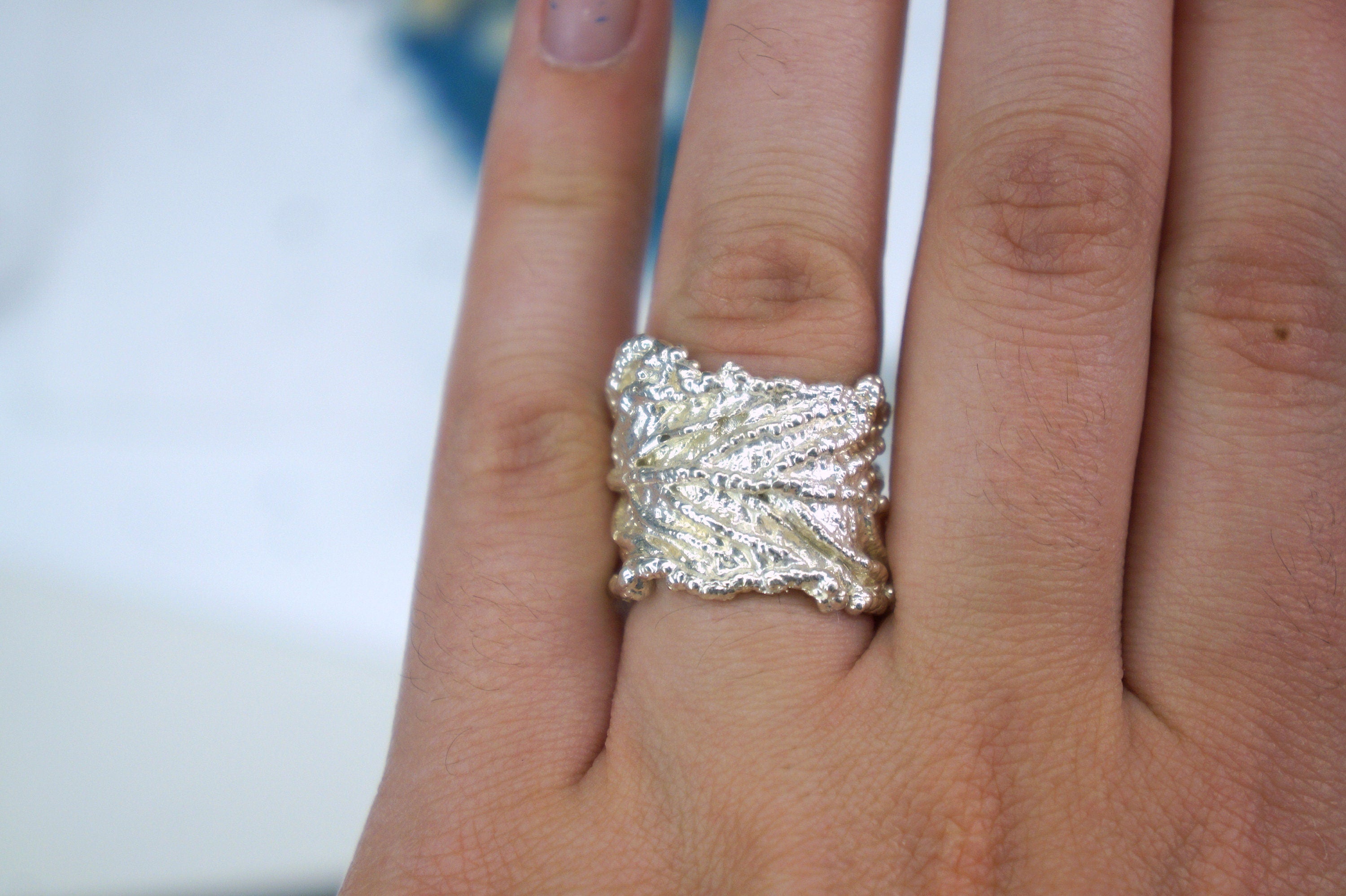 Real Leaf Silver Band Ring, Handmade Statement Jewelry, Organic Botanical Band, Unique Gift for Nature Lovers, Sterling Silver 925-2