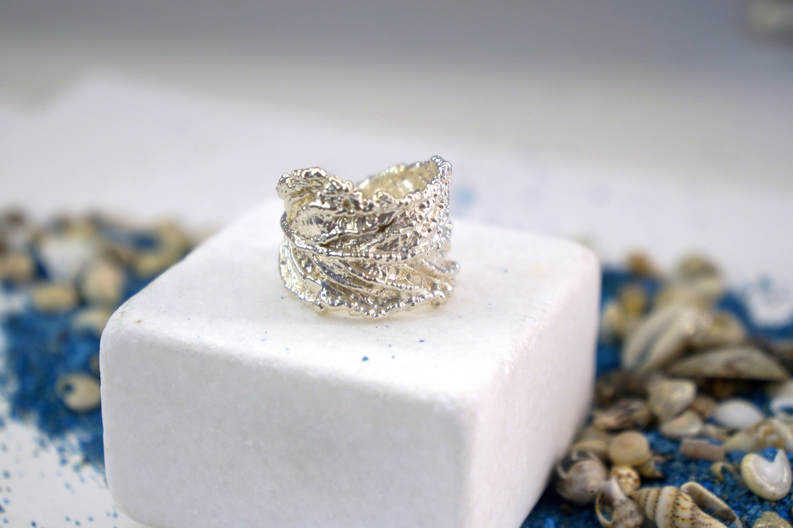Real Leaf Silver Band Ring, Handmade Statement Jewelry, Organic Botanical Band, Unique Gift for Nature Lovers, Sterling Silver 925-4