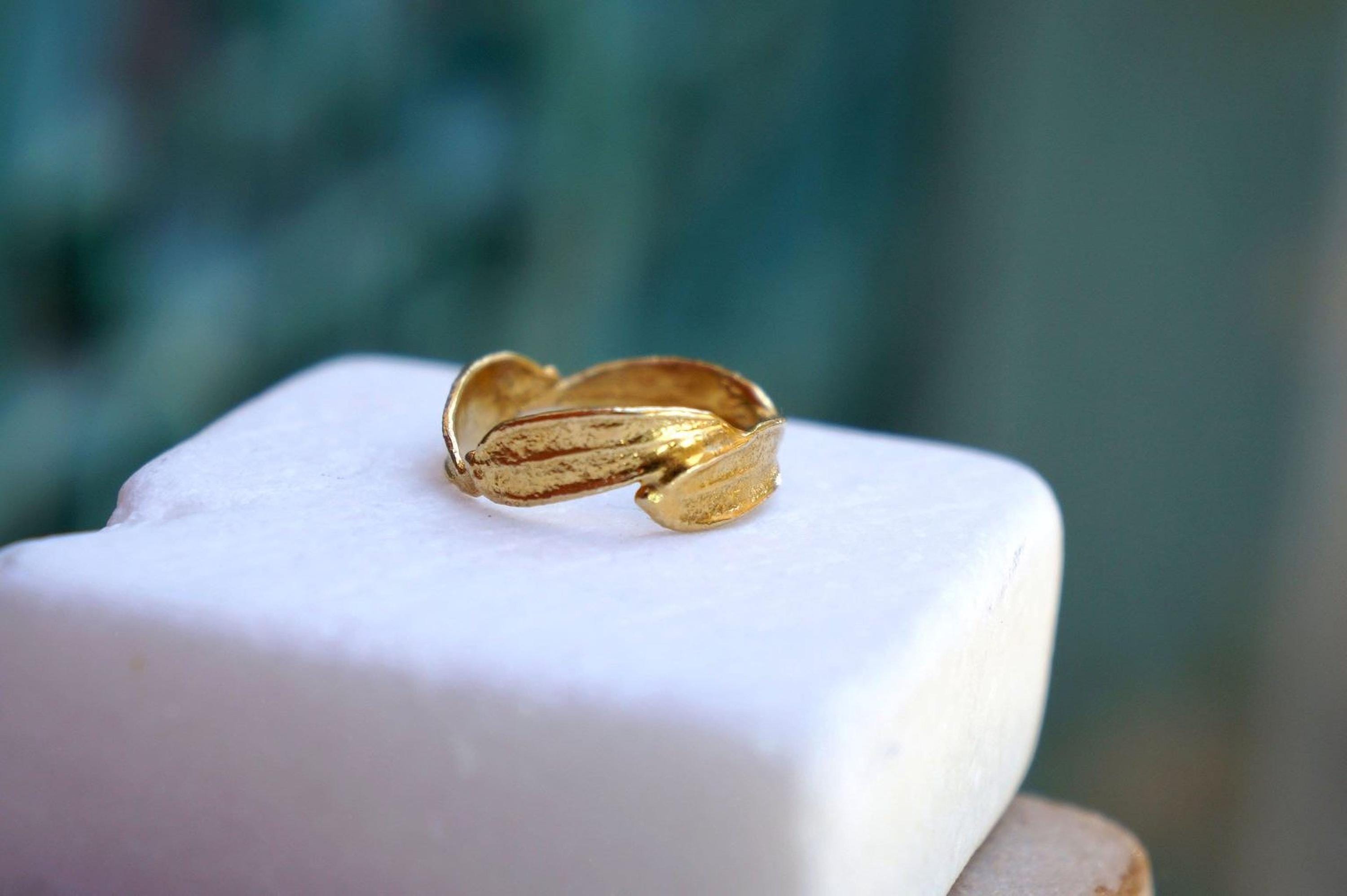 Gold Olive Leaf Ring, Solid Gold Ring 18K, Gold Jewelry Band, Birthday Gift for Women, Jewelry Gift for Her, Handmade Jewelry Gift-0