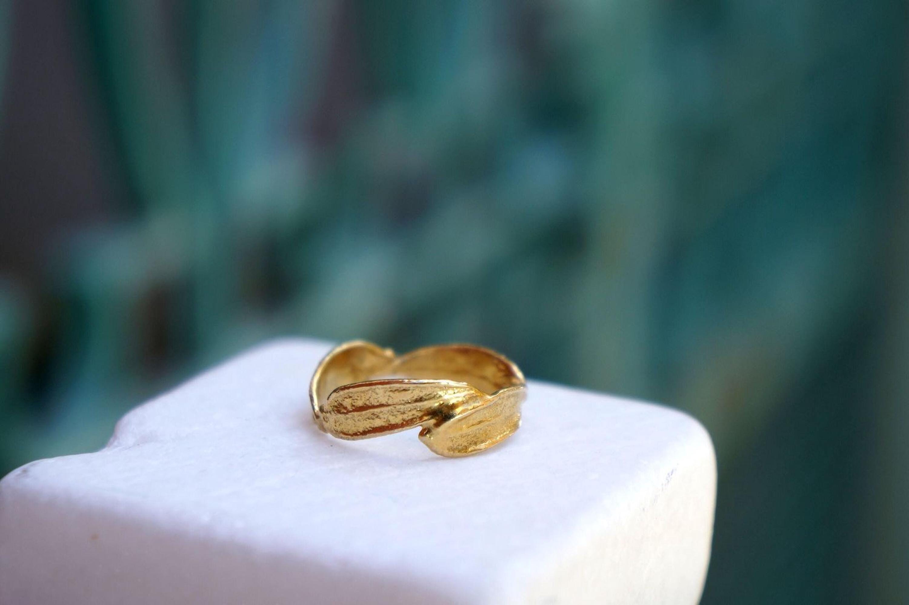 Gold Olive Leaf Ring, Solid Gold Ring 18K, Gold Jewelry Band, Birthday Gift for Women, Jewelry Gift for Her, Handmade Jewelry Gift-3