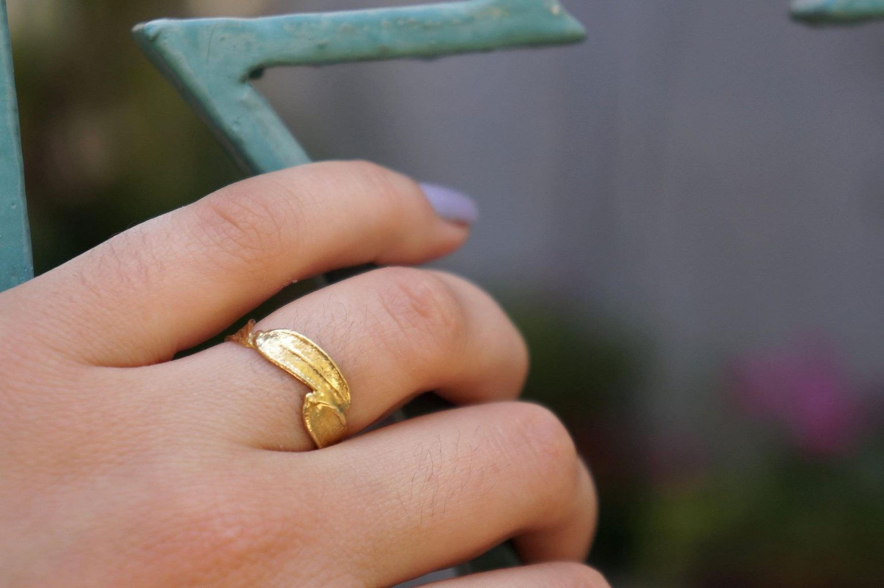 Gold Olive Leaf Ring, Solid Gold Ring 18K, Gold Jewelry Band, Birthday Gift for Women, Jewelry Gift for Her, Handmade Jewelry Gift-1