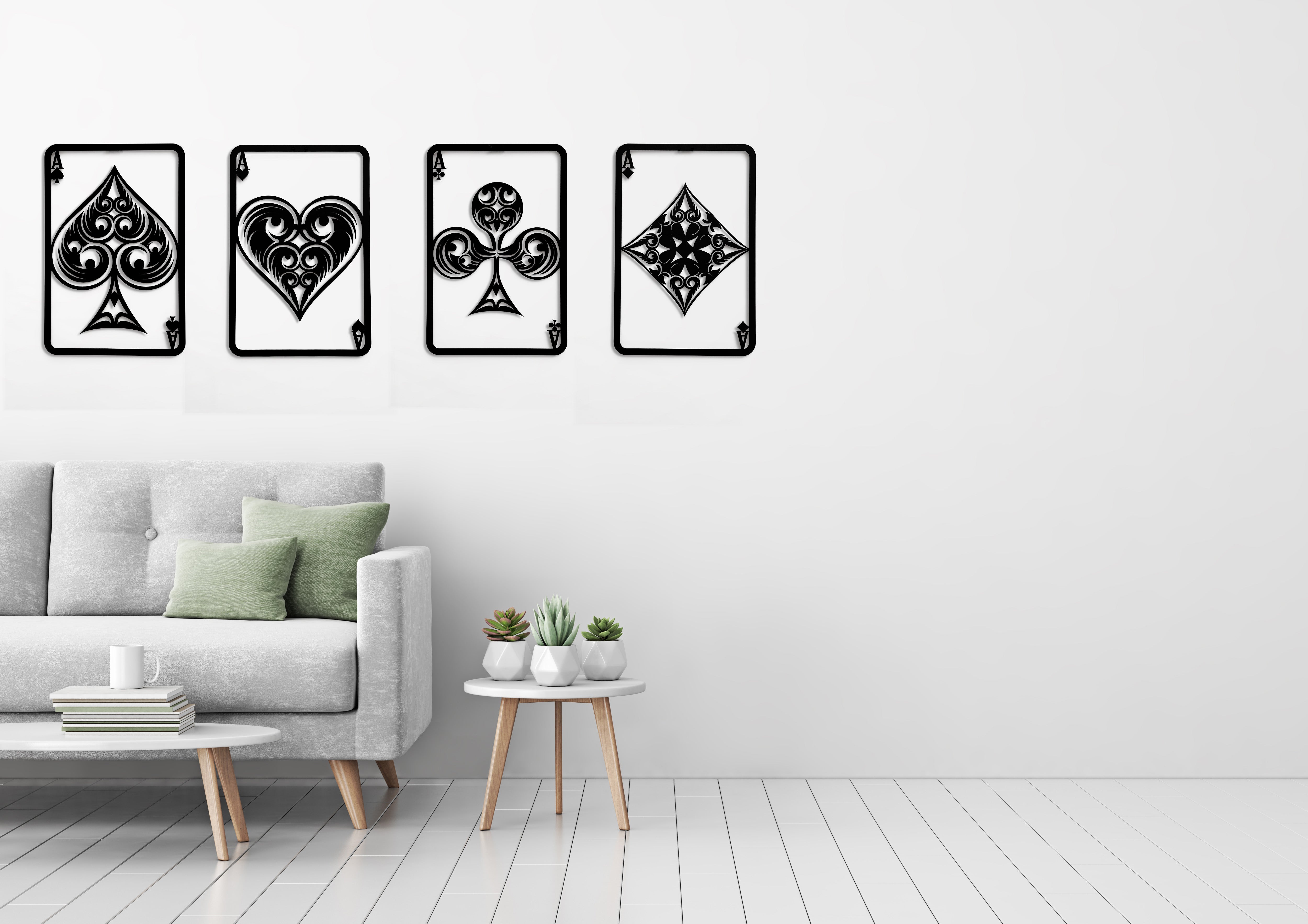 Set of 4 Playing Cards Metal Wall Art, Game Card Wall Decor, Game Room Wall Decoration, Poker Black Wall Hangings, Gift for Game Lovers